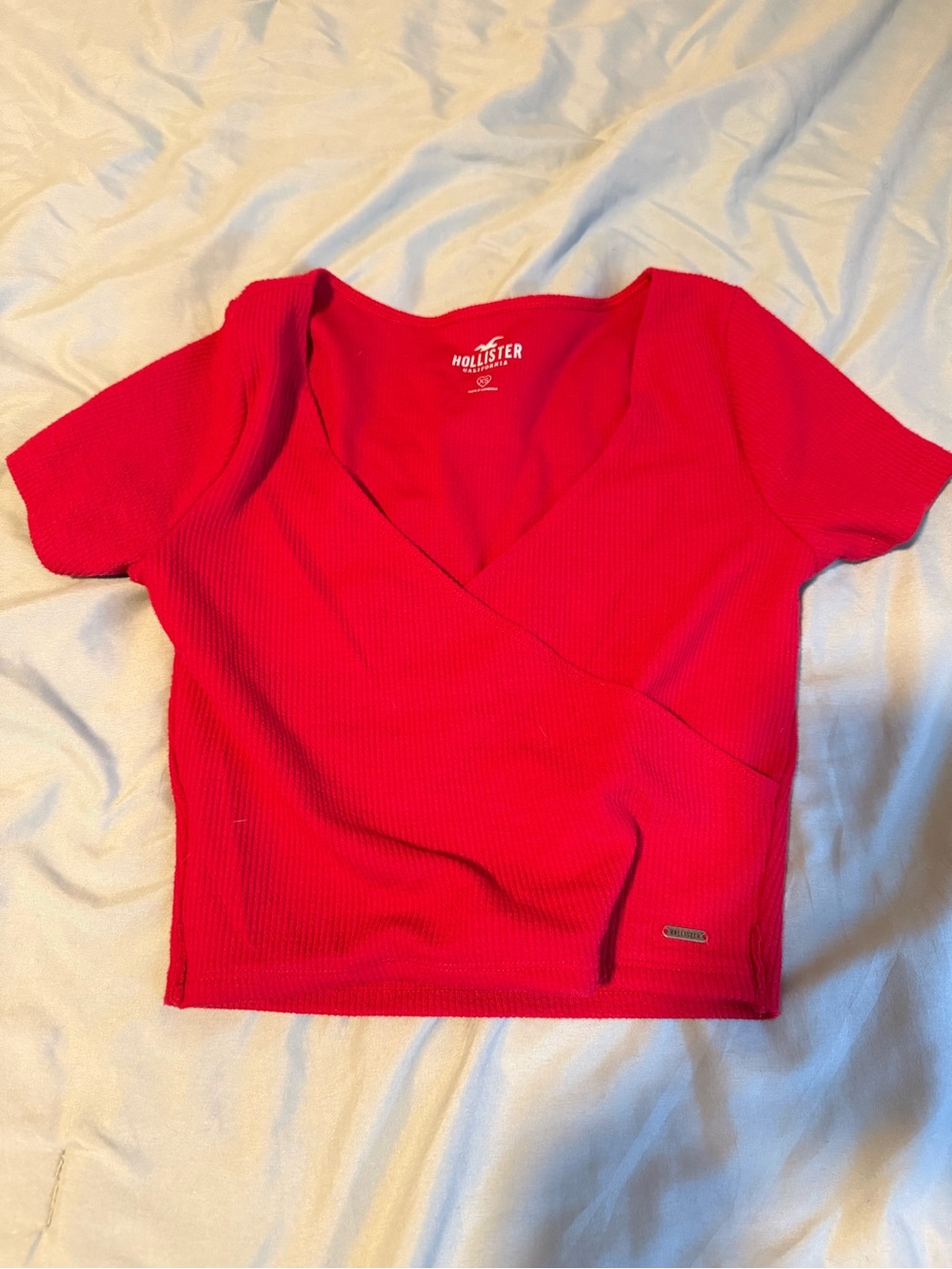 Hollister Red Ribbed V-Neck Crop Top